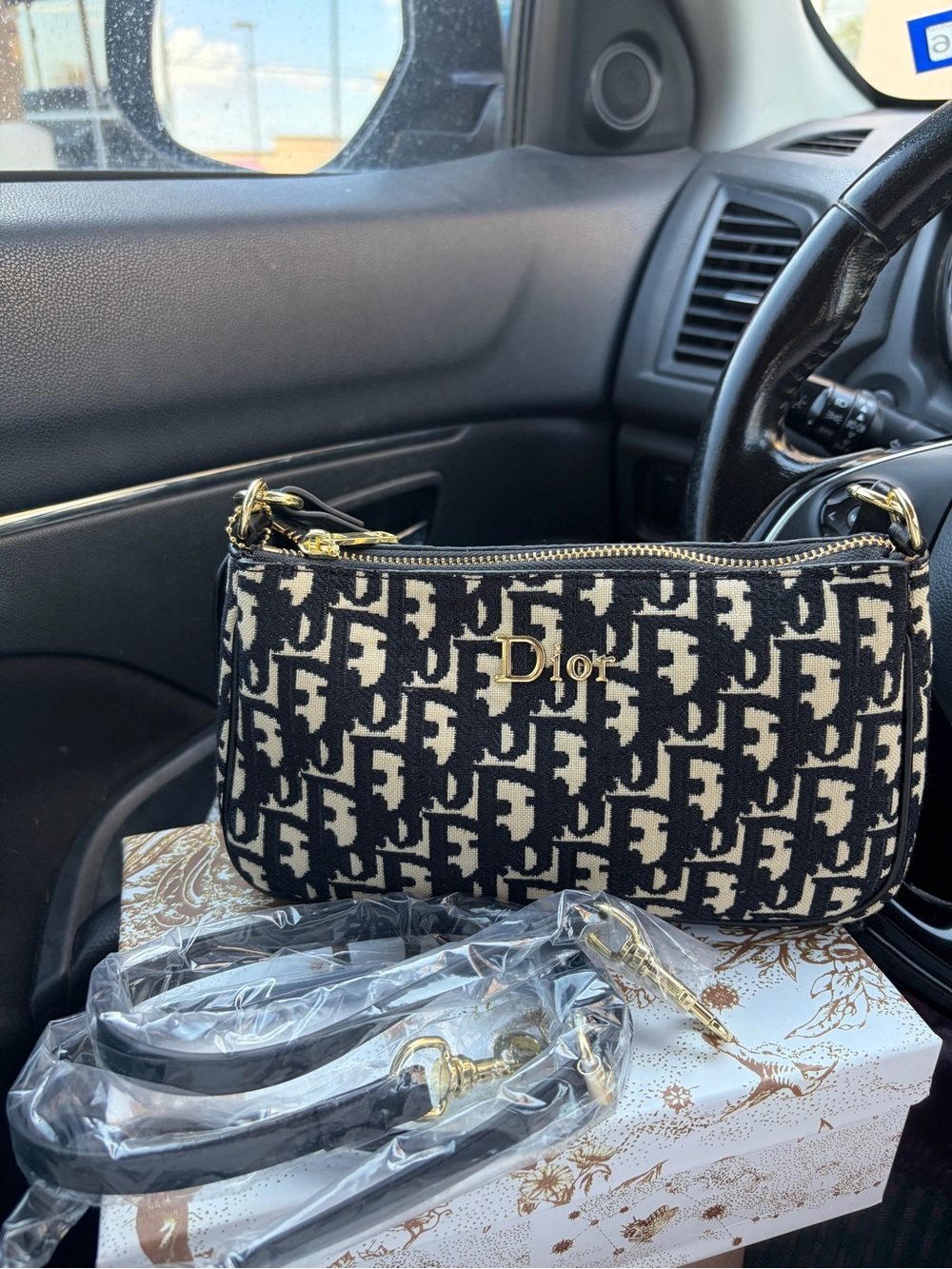 Dior Black & Cream Oblique Mini Shoulder Bag with Gold Hardware